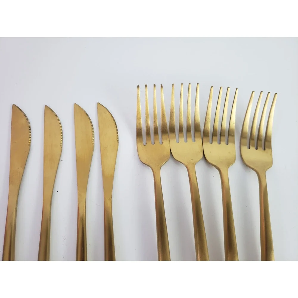 Gold Tone Silverware Stainless Flatware Dinner Set 4 Forks, 4 Knives